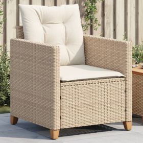 Patio Chair with Cushions Beige Poly Rattan (Color: Beige)