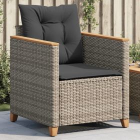 Patio Chair with Cushions Gray Poly Rattan (Color: Grey)