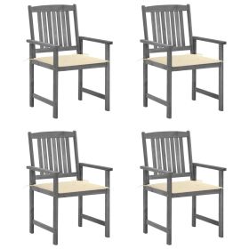 Patio Chairs with Cushions 4 pcs Gray Solid Acacia Wood (Color: Grey)