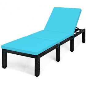 Patio Rattan Cushioned Height Adjustable Lounge Chair (Color: Blue)