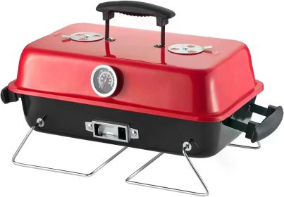 Portable Charcoal Grill, Tabletop Outdoor Barbecue Smoker, Small BBQ Grill for Outdoor Cooking Backyard Camping Picnics Beach (Color: Rectangle Red)