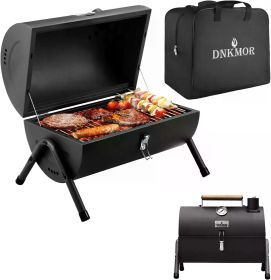 Portable Charcoal Grill, Tabletop Outdoor Barbecue Smoker, Small BBQ Grill for Outdoor Cooking Backyard Camping Picnics Beach (Color: Round Black)