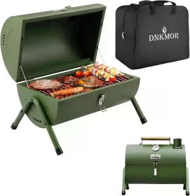 Portable Charcoal Grill, Tabletop Outdoor Barbecue Smoker, Small BBQ Grill for Outdoor Cooking Backyard Camping Picnics Beach (Color: Round Green)