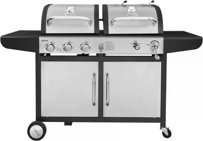 3-Burner Cabinet Gas Grill and Charcoal Grill Combo, Black,3 Stainless Steel Burners Are Made To Last,BBQ Grill Parrilla (Color: Stainless Steel)