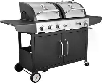 3-Burner Cabinet Gas Grill and Charcoal Grill Combo, Black,3 Stainless Steel Burners Are Made To Last,BBQ Grill Parrilla (Color: Black)