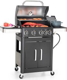 Captiva Designs 4-Burner Propane Gas BBQ Grill with Side Burner & Porcelain-Enameled Cast Iron Grates, 42,000 BTU Output (Color: 4-Burner GrillBlack)