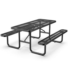 72" Expanded Metal Rectangular Picnic Table, Black (Color: as Pic)