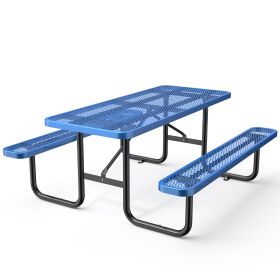 72" Expanded Metal Rectangular Picnic Table, Blue (Color: as Pic)