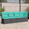 Patio Sofa with Cushions 4-Seater Black Poly Rattan