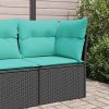 Patio Sofa Corner with Cushions Black Poly Rattan