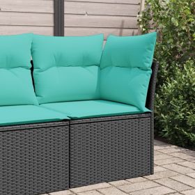 Patio Sofa Corner with Cushions Black Poly Rattan (Color: Black)