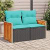 Patio Sofa with Cushions 2-Seater Black Poly Rattan