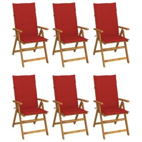 Folding Patio Chairs 6 pcs with Cushions Solid Acacia Wood (Color: Brown)