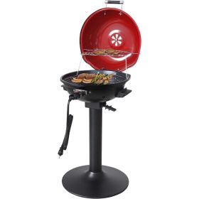 Electric BBQ Grill for Indoor & Outdoor Grilling with Warming Rack, Adjustable Temperature, Portable Patio Grill 1600 Watts, Red (Color: Red)