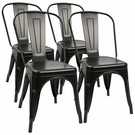 Metal Dining Chairs Set of 4 Indoor Outdoor Patio Chairs Stackable Kitchen Chairs with Back Restaurant Chair 330 LBS Capacity (Color: Black, Quantity: 4)