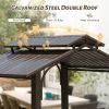 8×5FT Hardtop Grill Gazebo, Outdoor BBQ Gazebo w/Galvanized Steel Double Roof