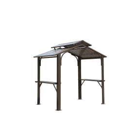 8×5FT Hardtop Grill Gazebo, Outdoor BBQ Gazebo w/Galvanized Steel Double Roof (Color: as Pic)