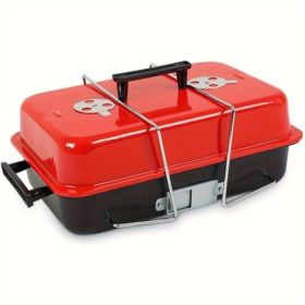 Portable Charcoal Grill, Tabletop Outdoor Barbecue Smoker, Small BBQ Grill for Outdoor Cooking Backyard Camping Picnics Beach (Color: Red)