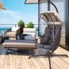 Swing Egg Chair with Stand Indoor Outdoor, UV Resistant Cushion Hanging Chair with Cup Holder