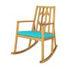 Patio Acacia Wood Rocking Chair Sofa with Armrest and Cushion for Garden and Deck