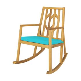 Patio Acacia Wood Rocking Chair Sofa with Armrest and Cushion for Garden and Deck (Color: Turquoise)