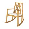 Patio Acacia Wood Rocking Chair Sofa with Armrest and Cushion for Garden and Deck