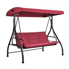 VEVOR 3-Seat Patio Swing Chair, Converting Canopy Swing, Outdoor Patio Porch with Adjustable Canopy, Removable Thick Cushion and Alloy Steel Frame (Color: Wine Red, Seat Frame Type: Single Frame)