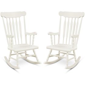 Rocking Chair with Solid Wooden Frame for Garden and Patio (Color: White)