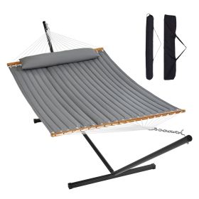 VEVOR Two Person Hammock with Stand Included Heavy Duty 480lb Capacity, Double Hammock with 12 FT Steel Stand and Portable Carrying Bag and Pillow (Color: Gray, Type of Support: T Type)