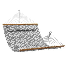 VEVOR Double Quilted Fabric Hammock, 12 FT Double Hammock with Hardwood Spreader Bars (Color: Grey White, Type of Support: Without Bracket)