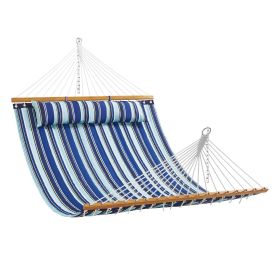 VEVOR Double Quilted Fabric Hammock, 12 FT Double Hammock with Hardwood Spreader Bars (Color: Blue-Green Color Scheme, Type of Support: Without Bracket)