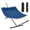 VEVOR Two Person Hammock with Stand Included, Double Hammock with Curved Spreader Bar and Detachable Pillow and Portable Carrying Bag