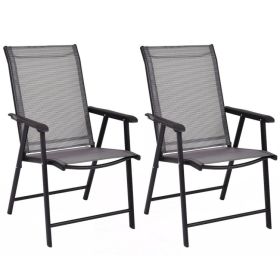 Set of 2 Outdoor Patio Folding Chair with Ergonomic Armrests (Color: Gray)