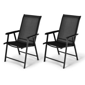 Set of 2 Outdoor Patio Folding Chair with Ergonomic Armrests (Color: Black)