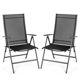 Set of 2 Adjustable Portable Patio Folding Dining Chair Recliners (Color: Black)