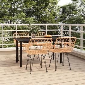 5 Piece Patio Dining Set Poly Rattan (Color: Brown)