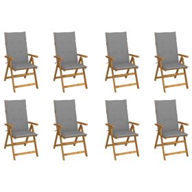 Folding Patio Chairs with Cushions 8 pcs Solid Acacia Wood (Color: Gray)