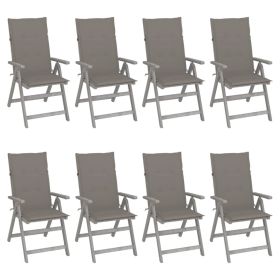 Patio Reclining Chairs with Cushions 8 pcs Gray Acacia Wood (Color: Gray)