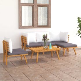 6 Piece Patio Lounge Set with Cushions Solid Acacia Wood (Color: Brown)