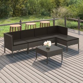 6 Piece Patio Lounge Set with Cushions Poly Rattan Gray (Color: Grey)