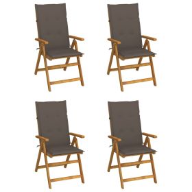 Patio Reclining Chairs 4 pcs with Cushions Solid Acacia Wood (Color: Taupe)