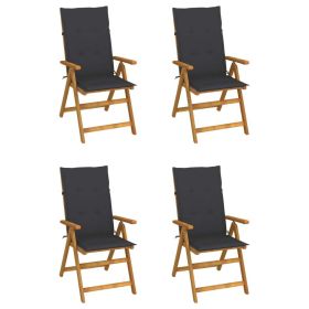 Patio Reclining Chairs 4 pcs with Cushions Solid Acacia Wood (Color: Anthracite)