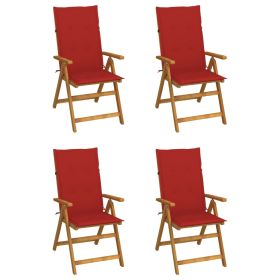 Patio Reclining Chairs 4 pcs with Cushions Solid Acacia Wood (Color: Red)