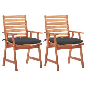 Patio Dining Chairs 2 pcs with Cushions Solid Acacia Wood (Color: Anthracite)