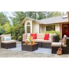 6 Piece Patio Furniture Set, PE Wicker Rattan Outdoor Modular Sofa with Glass Table, Cushions and Pillows for Garden, Backyard