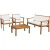 Patio Furniture 4 Piece Outdoor Acacia Wood Patio Conversation Sofa Set with Table and Cushion Porch Furniture Sets