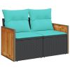 Patio Sofa with Cushions 2-Seater Black Poly Rattan