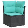 Patio Sofa Corner with Cushions Black Poly Rattan