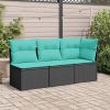 Patio Sofa Corner with Cushions Black Poly Rattan