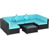 7 Piece Patio Furniture Set, Outdoor Wicker Set, All-Weather PE Rattan Sectional Sofa Set with Cushions and Tempered Glass Top